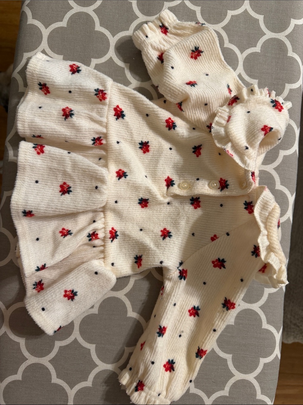 wonder nation Cream Dress with Red Floral Print and Navy Accents